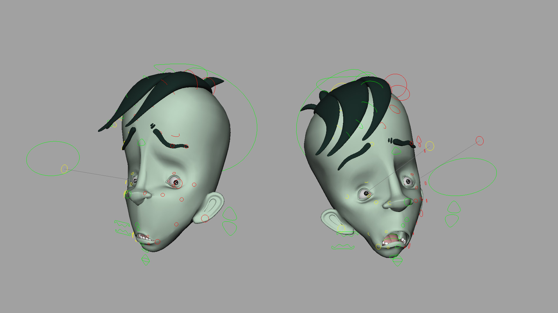 Nurbs curve controls are still available if the animator wishes to use them. It was important that the animator never feel restricted to using just the mesh controls. They can use the selectable mesh, curve controls or both and switch at any time.