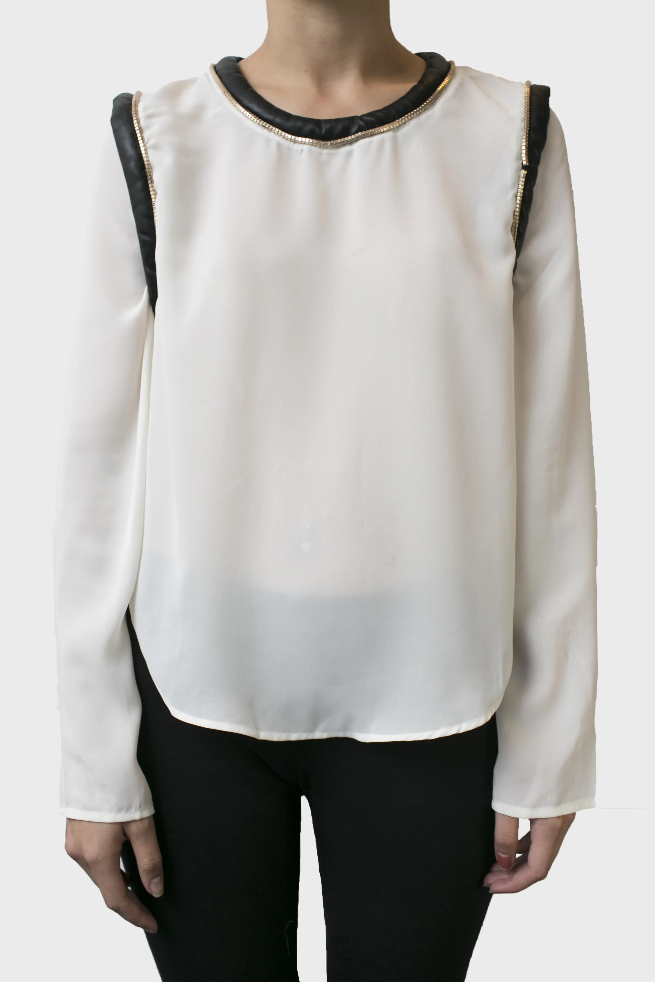 Zip Long Sleeve Top w/Leather Trim
