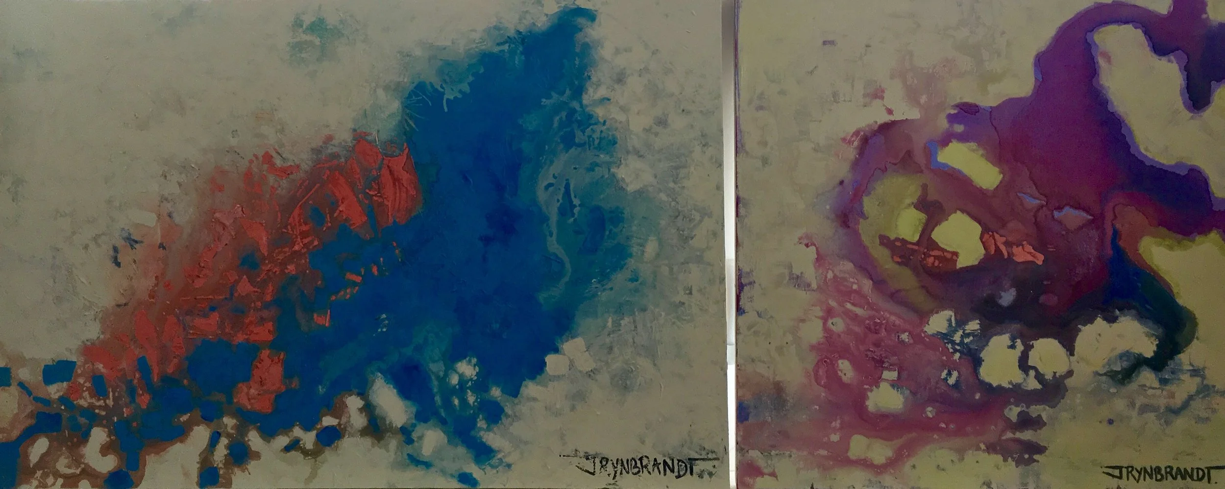 Notice the shades of blue and the sockeye hue on both pieces (although less predominant on the piece to the right).