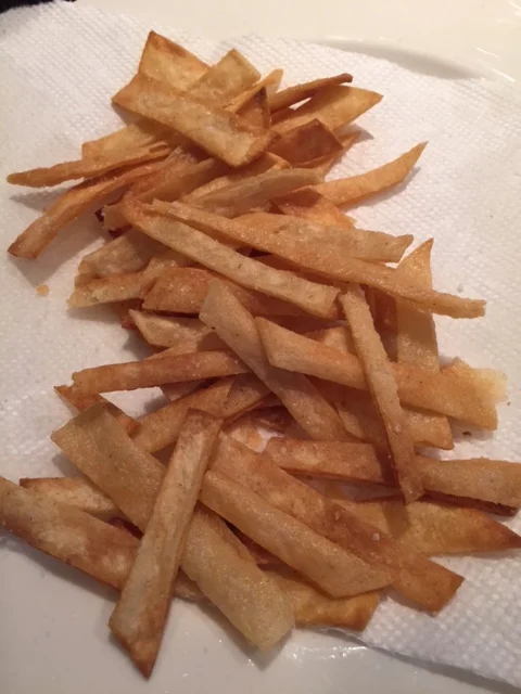 Tortilla strips drying 
