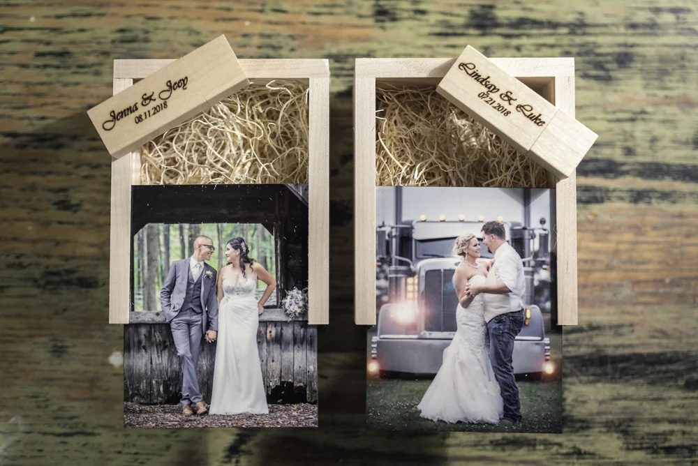 “Woody” - Custom engraved wood USB drive and storage box with printed sliding lid