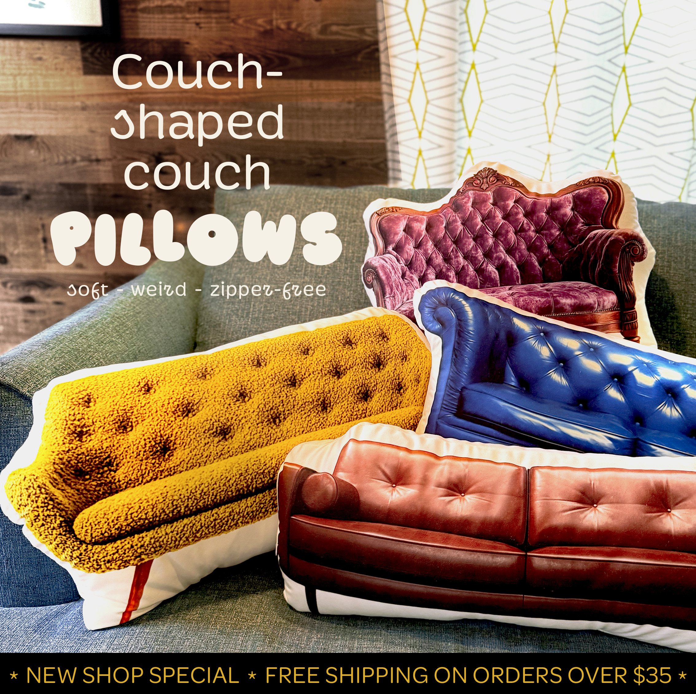 A few months ago I felt an urgent need to create couch pillows that were also couches. IDK why. Blame the fall of democracy. So i Midjourney'd up some cool, imaginary, vintage sofas and got them made. My new, tiny online stop has sold a couple of the