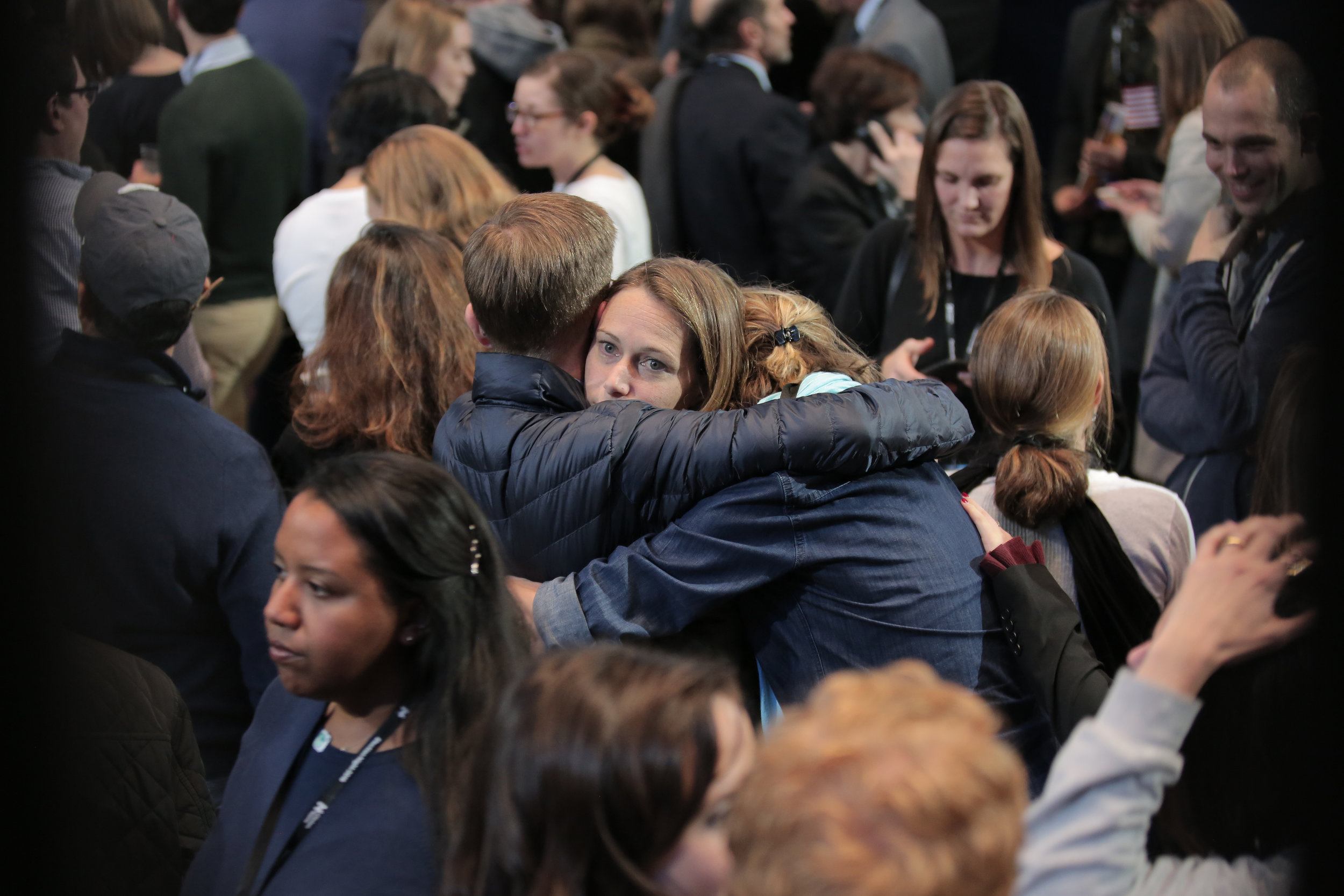  Hillary Clinton supporters comfort each other as news trickles in of the candidate's impending loss to Donald Trump at the Javits Center in New York City on election night.&nbsp; 