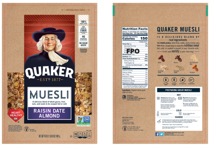Quaker Muesli Front and back panels communication @Hauggard for @Pepsico