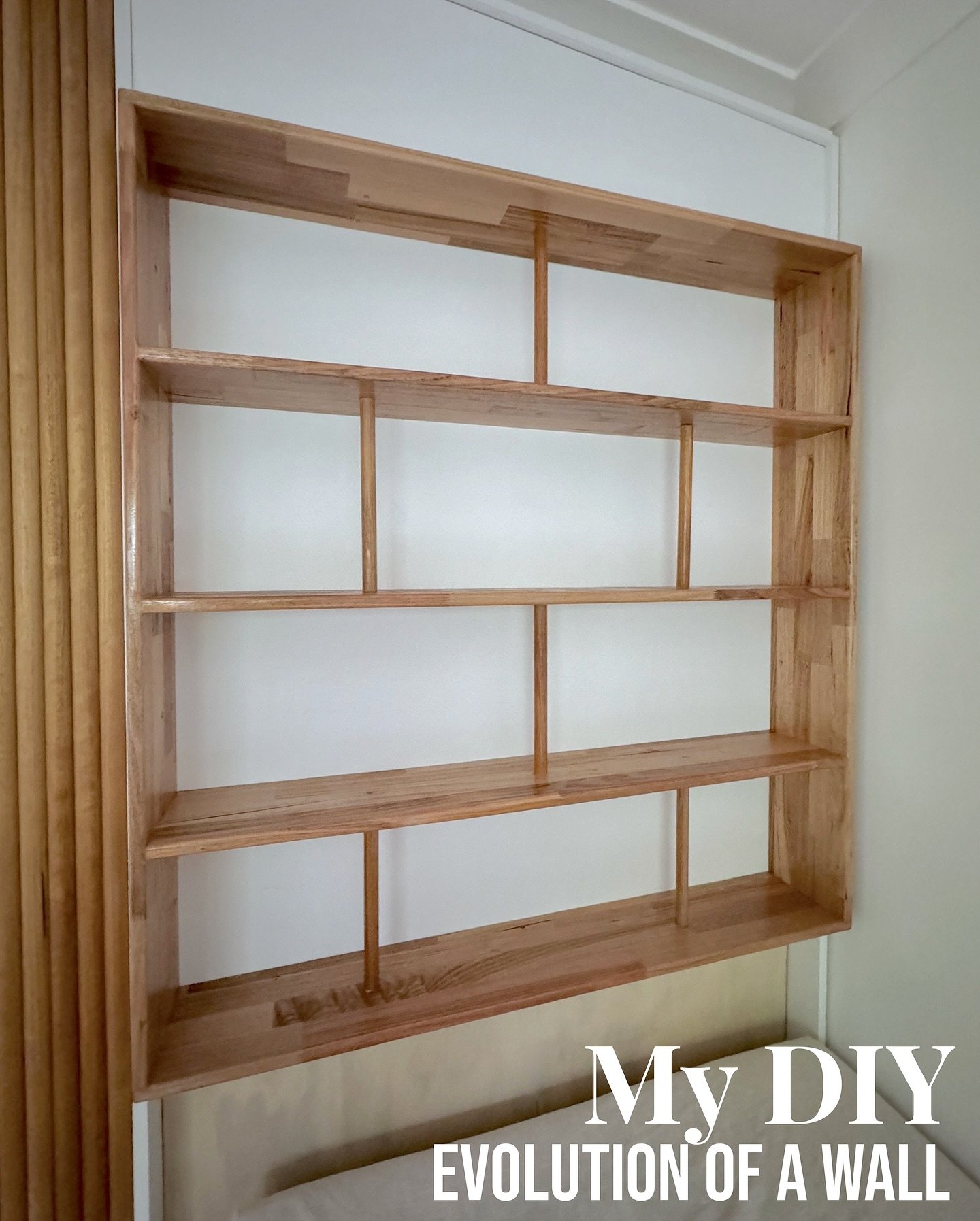 I&rsquo;m doing a third mini makeover of this once small bedroom that is now a full-time WFH office with storage and a daybed. ⁠
1️⃣ I replaced the original hinged door with a sliding cavity and dowel feature wall plus display shelving to fill the re