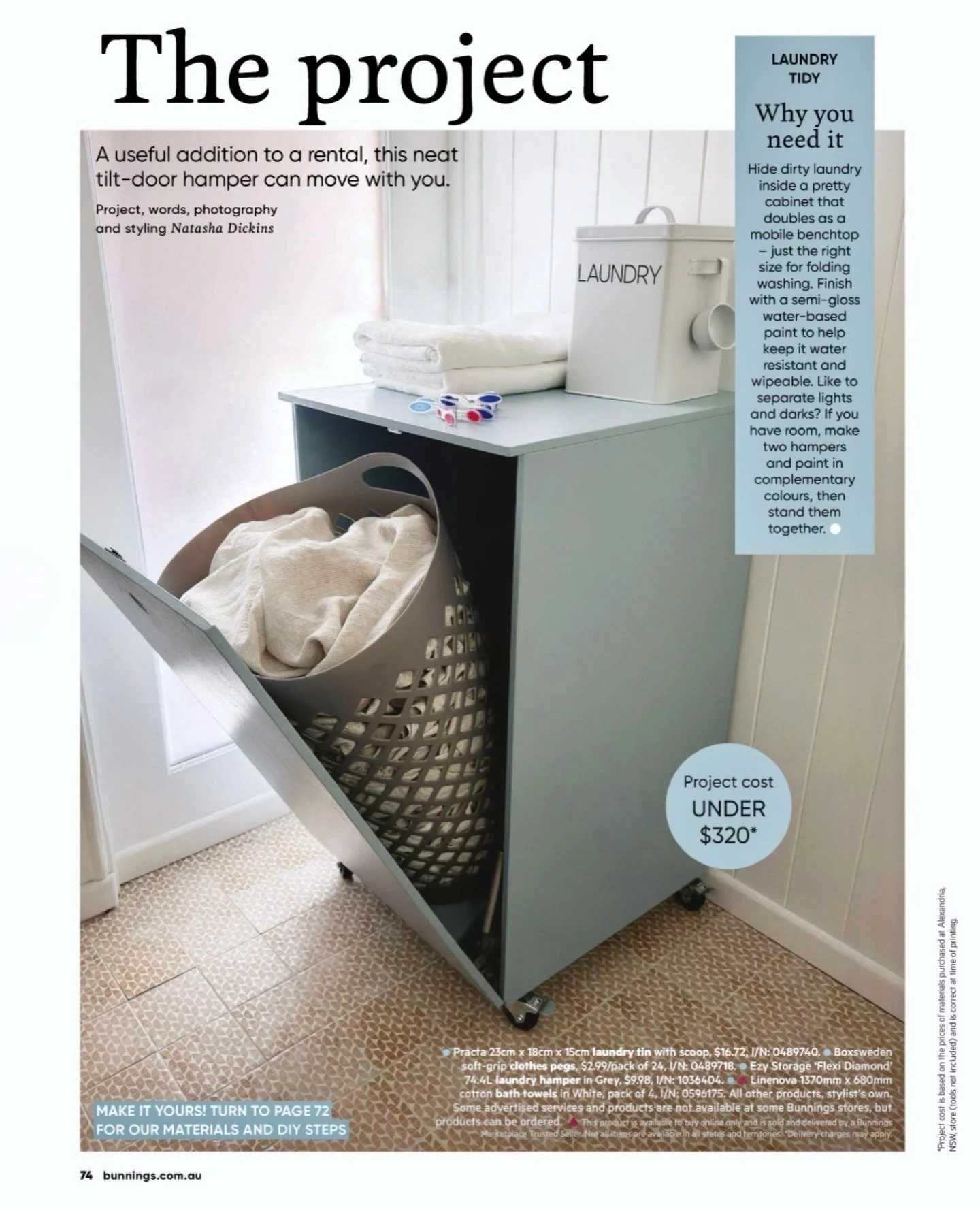 Using pneumatic hinges transforms a simple plywood box into a clever tilt-out hideaway for an @ezystorage laundry hamper. Finish in a pretty colour and add castors to ensure it looks good while doubling as a moveable bench. ⁠Another challenging but f