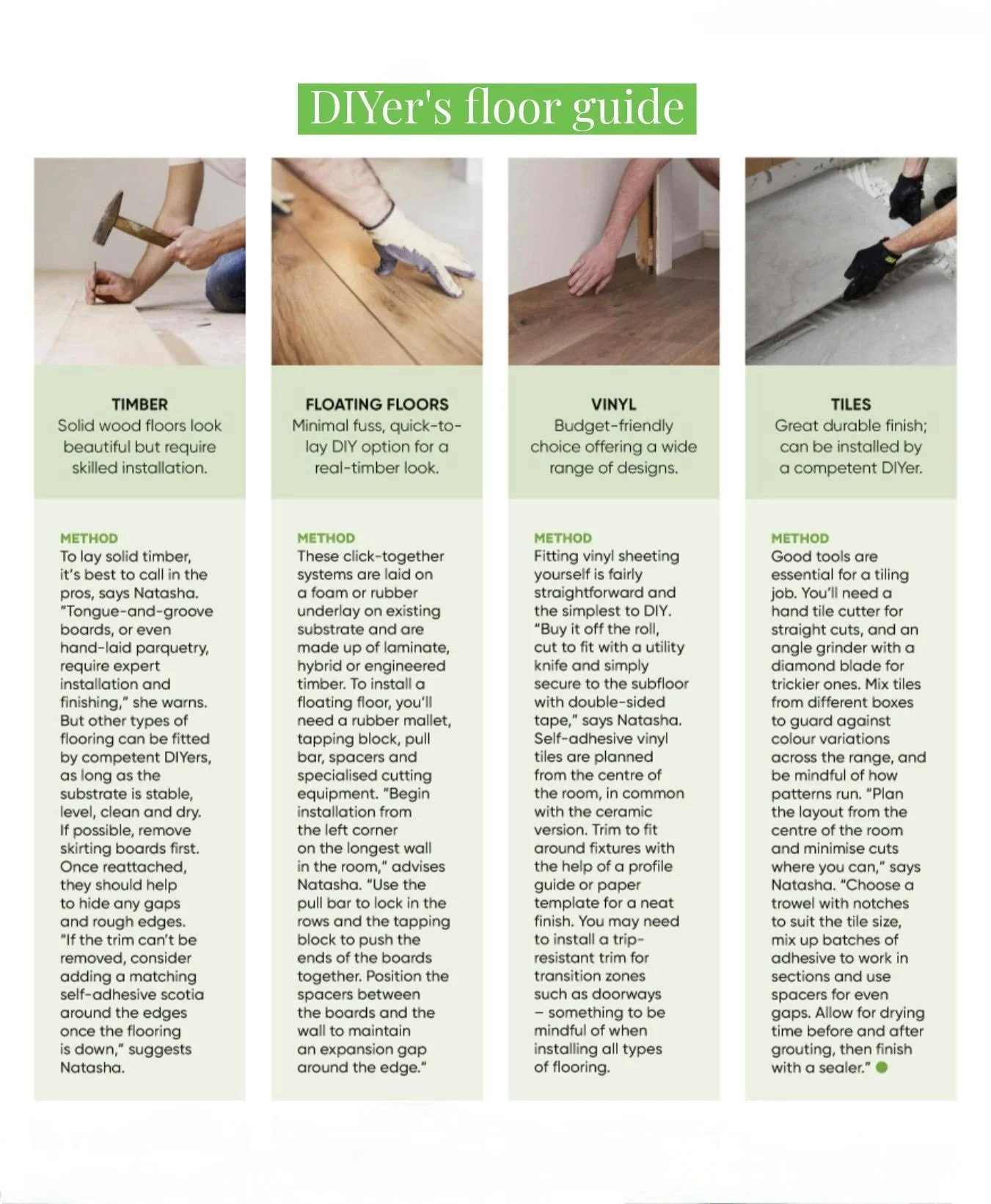 What flooring would you choose for your next room reno? ⁠If you&rsquo;re not sure, check out the guide in this month&rsquo;s Bunnings magazine for pros and cons and my DIY tips. ⁠
🔨 My fave is a floating floor. Simply choose a click-together system,