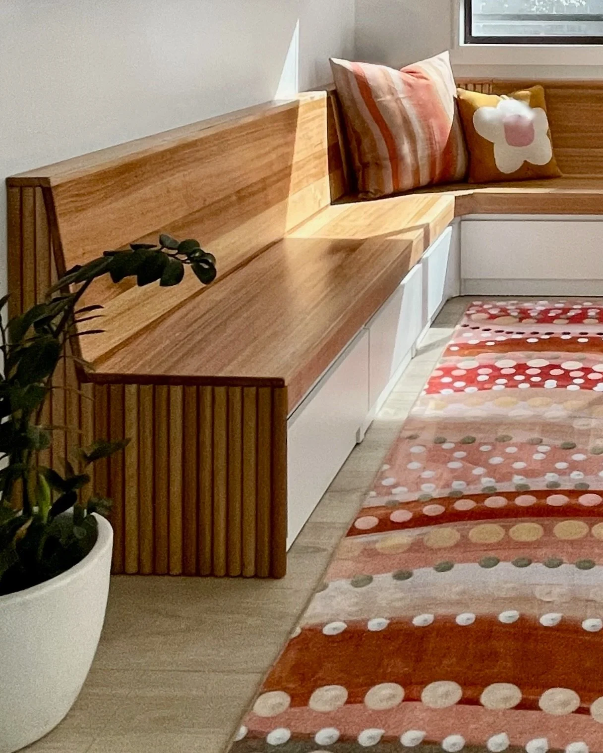 My handcrafted dining area with built-in storage is a work in progress. It&rsquo;s a cosy nook but, while I love the tactile timber finishes, it&rsquo;s time to replace the table legs with a base that&rsquo;s easier to navigate around and add comfy s