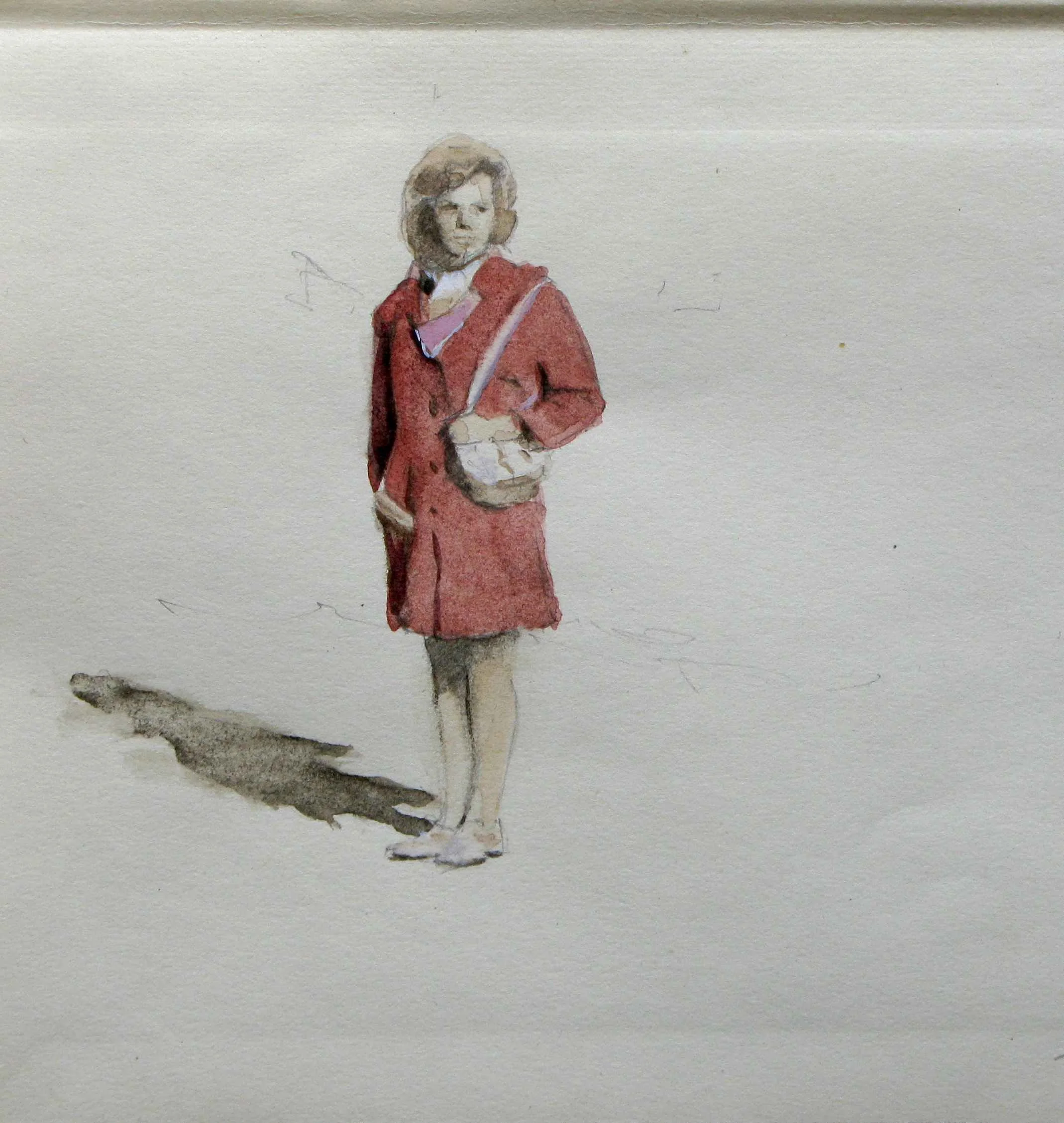 "The Red Coat (The Russian)." Watercolour & graphite on found paper, 180 x 250mm, 2007.