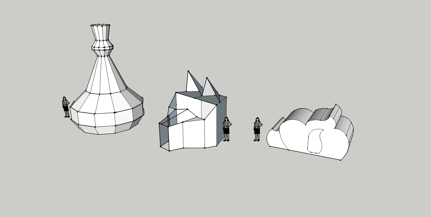 First attempt in SketchUp to draw the pods to scale. No detail/lights or decoration, waay beyond my sketchup abilities
