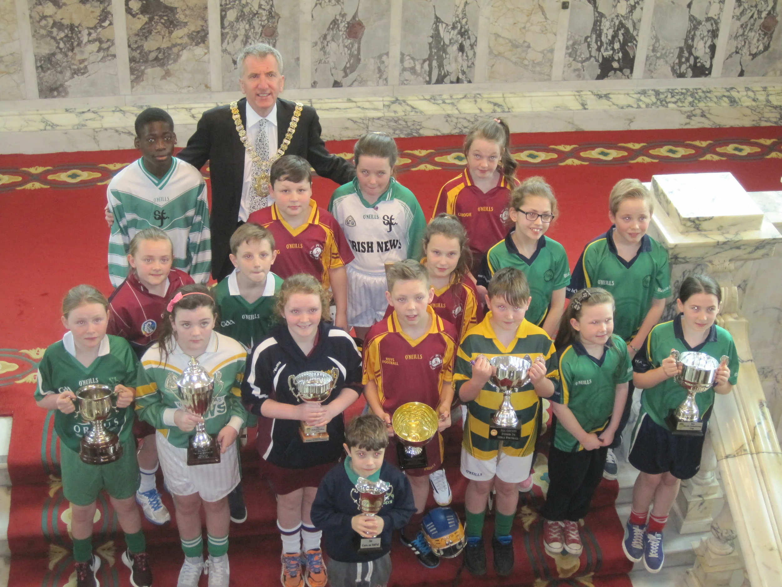 The Belfast teams with Belfast Lord Mayor Máirtín Ó Muilleoir