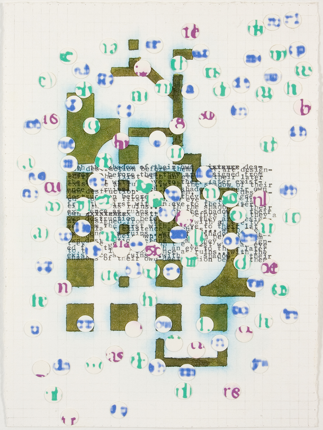   Parthenon III  , 2007,&nbsp;  ink, typewriter, collage on paper, 7” x 9.5”  