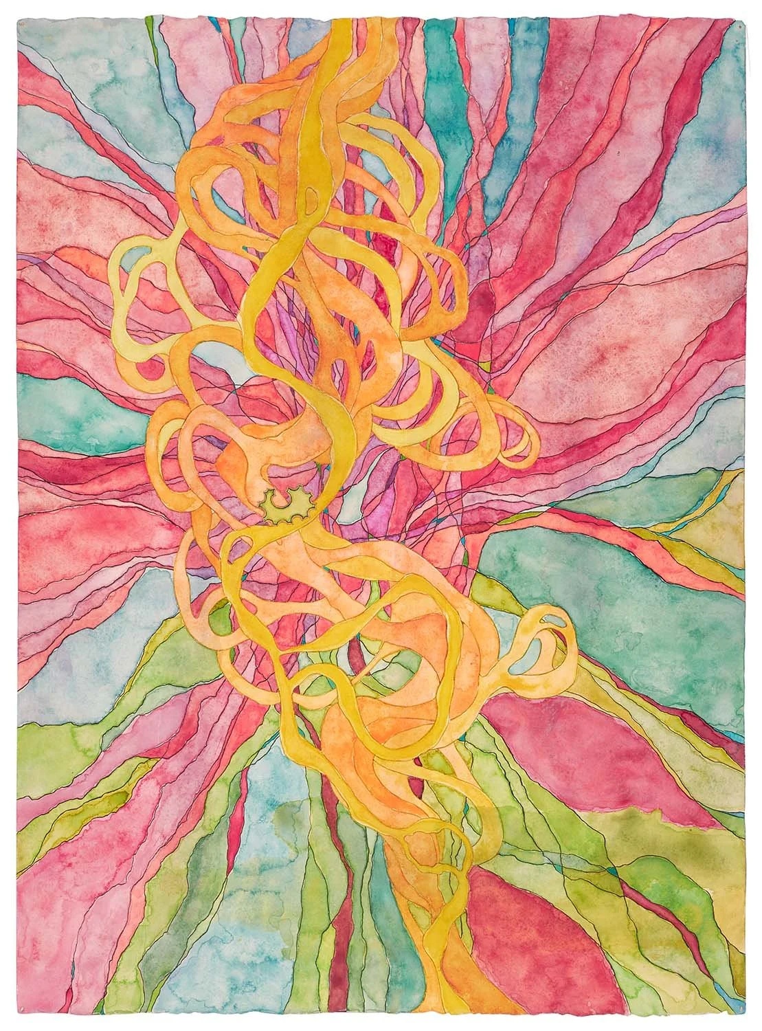   do we meander like a river?  2026, ink and watercolor  on paper, 26 x 19” 