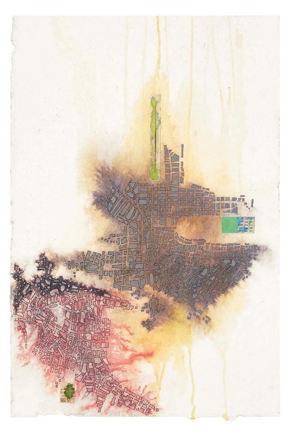   let it come down  2026, ink and watercolor  on paper, 18.5 x 12.5” 