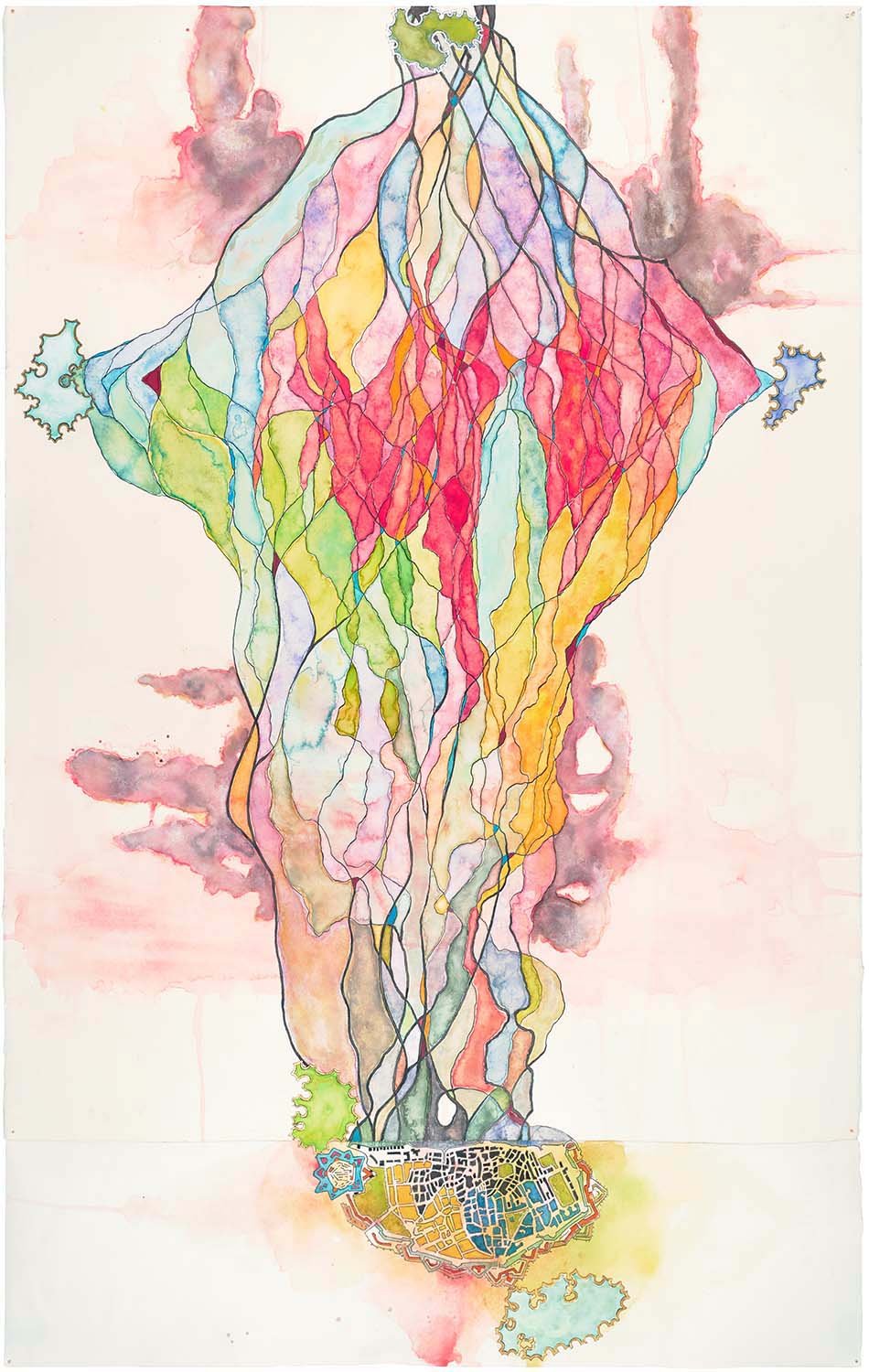   charger  2026, ink and watercolor  on paper, 36 x 22.5” 