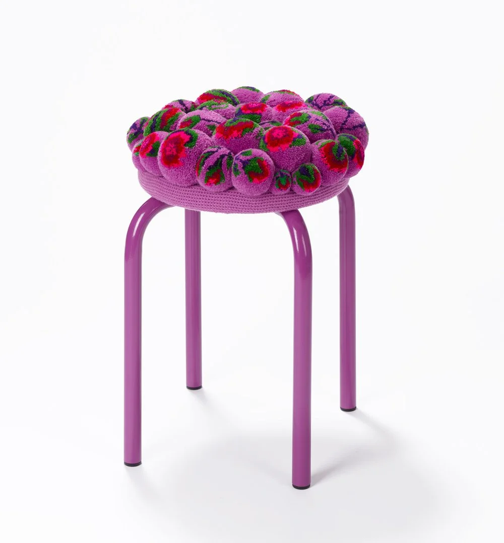 Pompon stool floral upholstery-totale