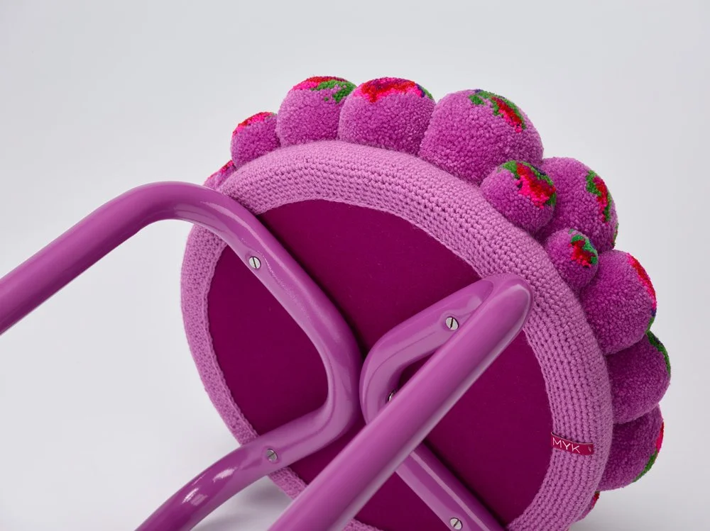 Pompon stool floral upholstery-back