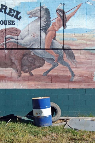 Warrior and Blue Trash Can and White Stripe