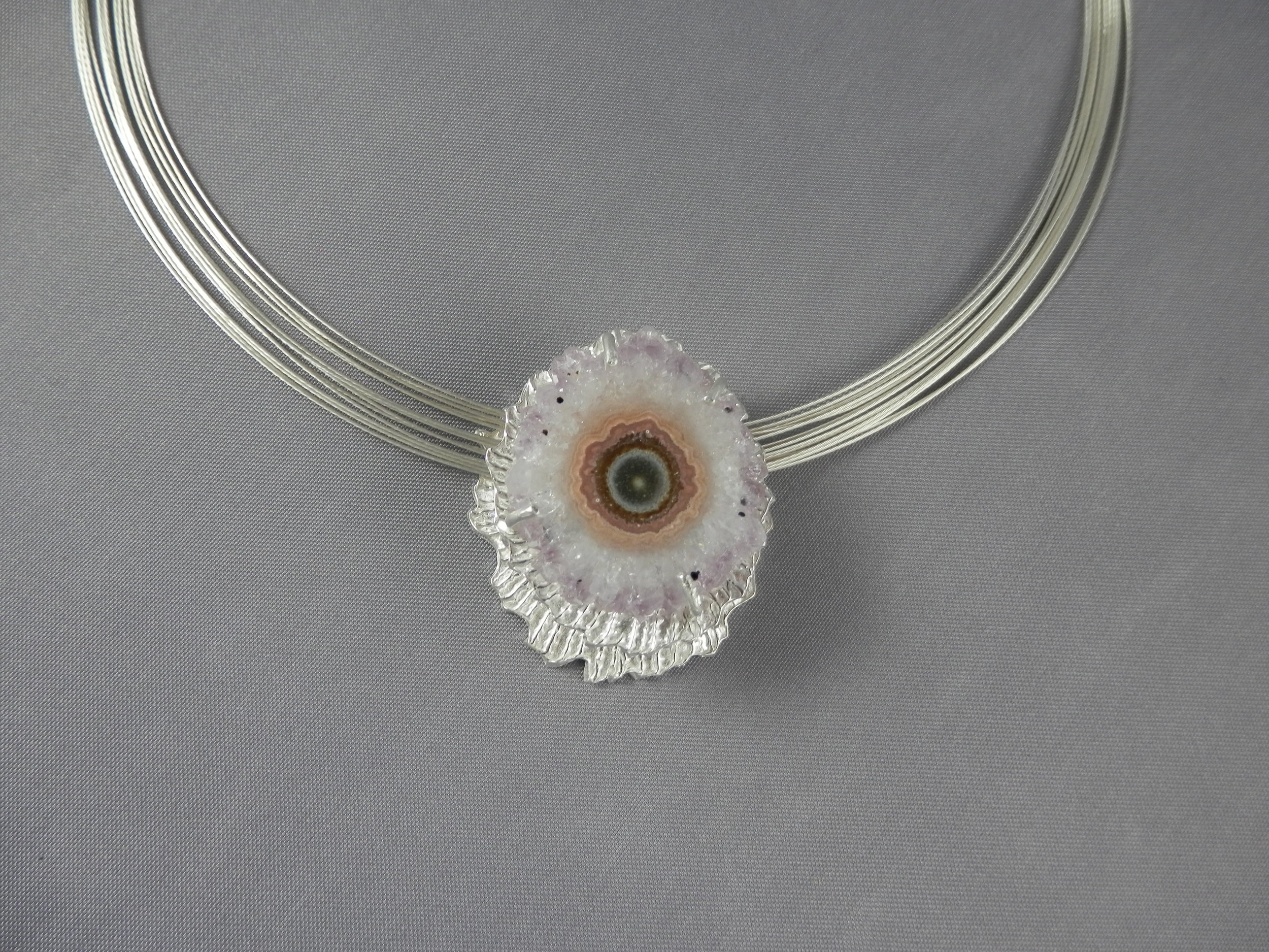 fine silver, stalactite slice and 16 strand neck wire