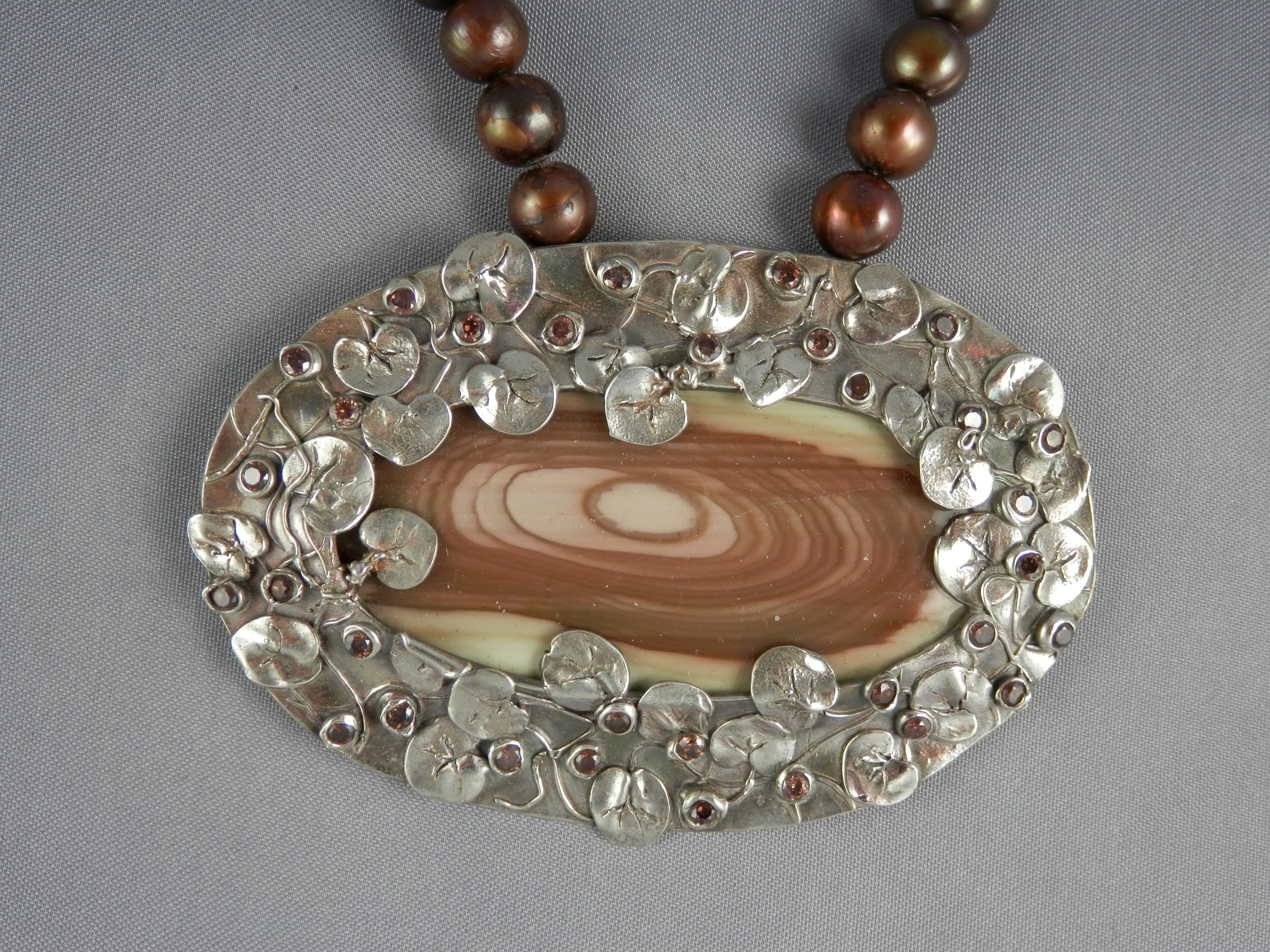 fine silver imperial jasper and cubic zirconium
