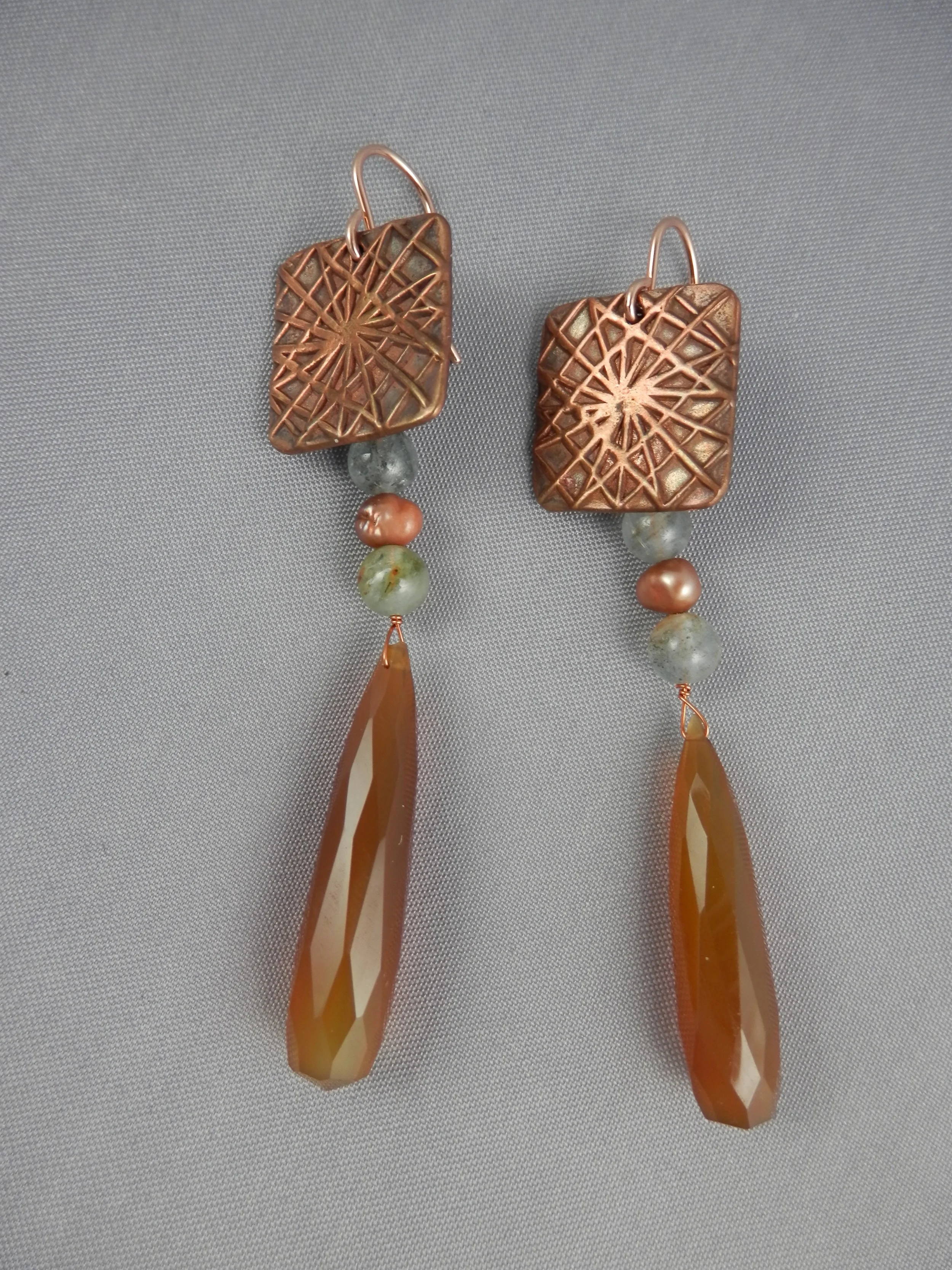 copper, chalcedony aquamarine and pearls