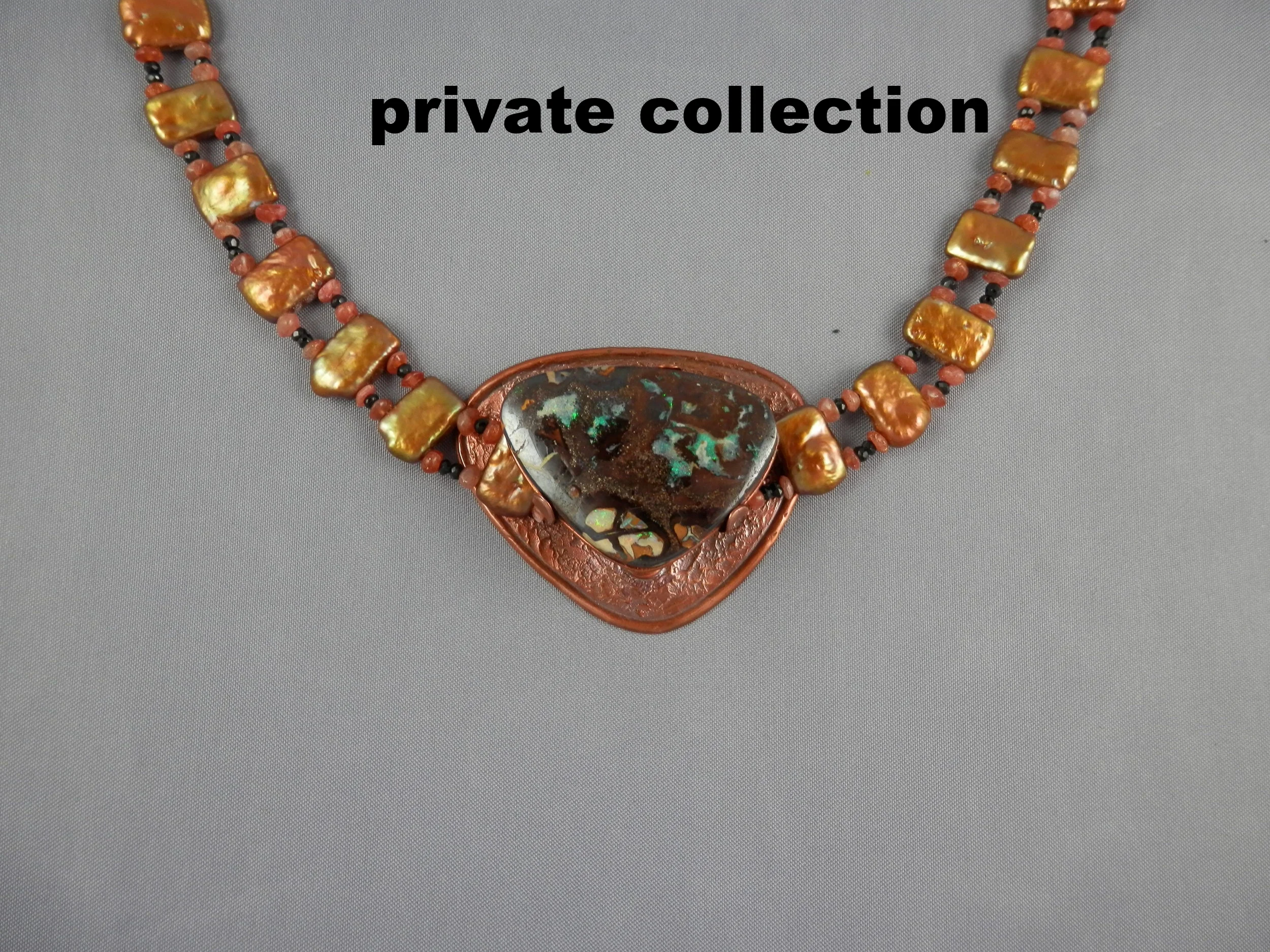 copper,boulder opal pearls onyx and sun stone