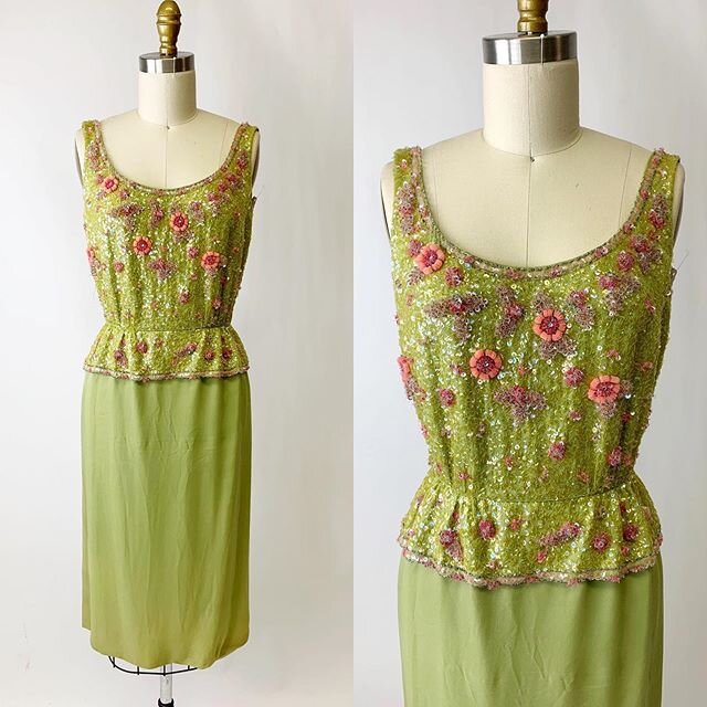 Just Listed!  1950s Hand Beaded Cocktail Dress.  #handbeaded #vintagedresses #vintageshopping #oldsaybrook