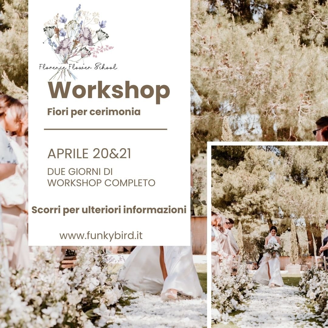 🌸 Unisciti a noi per un fantastico workshop floreale! 🌸
⠀⠀⠀⠀⠀⠀⠀⠀⠀
📅 Data: 20 &amp; 21 Aprile
⏰ Orario: 9:00 - 16.00
📍 Luogo: Via Erbosa 117, Firenze
⠀⠀⠀⠀⠀⠀⠀⠀⠀
🌿 Tuffati nel mondo dei fiori per una cerimonia da favola!! 🌿
⠀⠀⠀⠀⠀⠀⠀⠀⠀
🌺 Questo wor