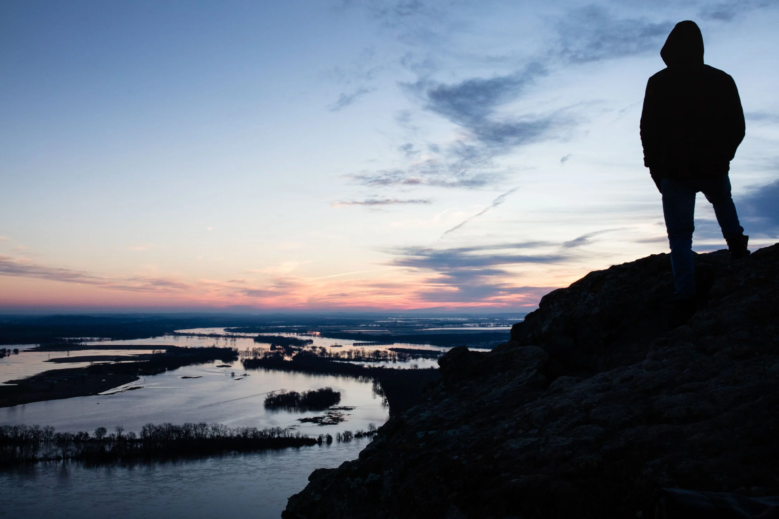 Sunrise overlooking the Arkansas River at the top of Petit Jean Mountain.