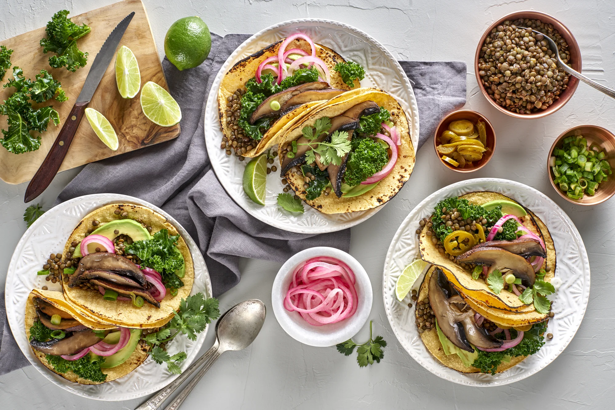 Vegan Lentil and Mushroom Tacos: Food styling & photography by Suzanne Clements