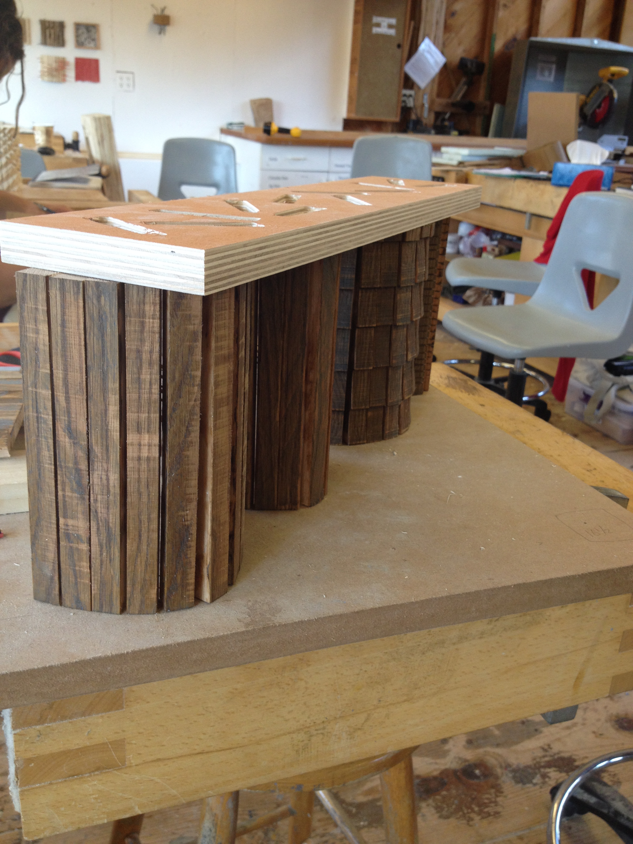 Sample tambours paired with painted plywood