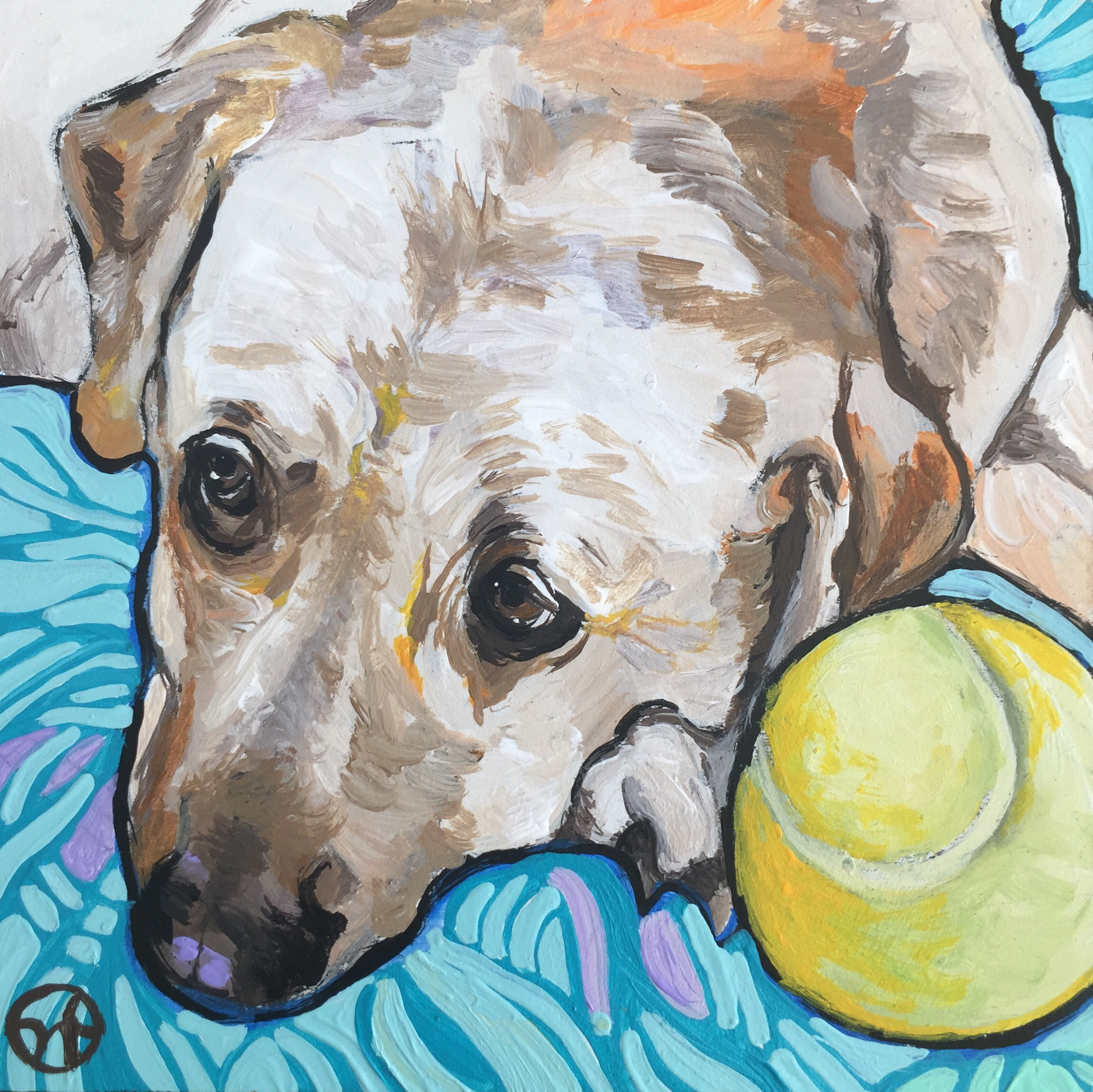 acrylic on wood, app. 7x7 inches (includes frame)