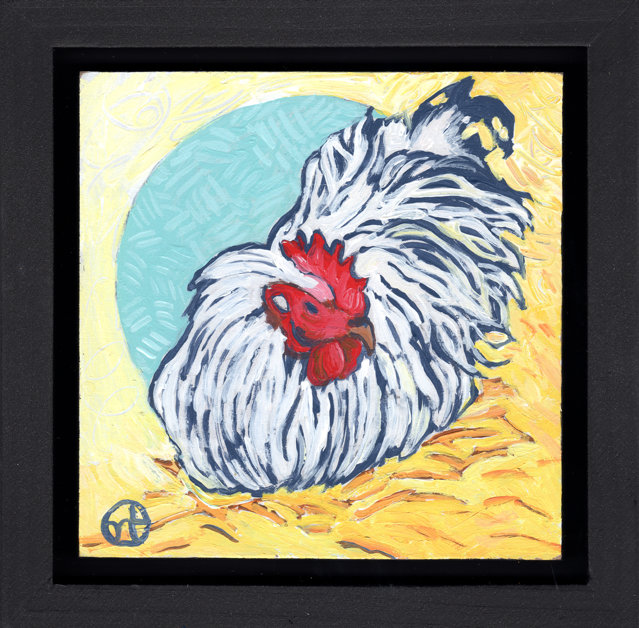 acrylic on wood, 6.75" x 6.75" (including frame), frame is 1.5 inches deep and made locally in the metro area