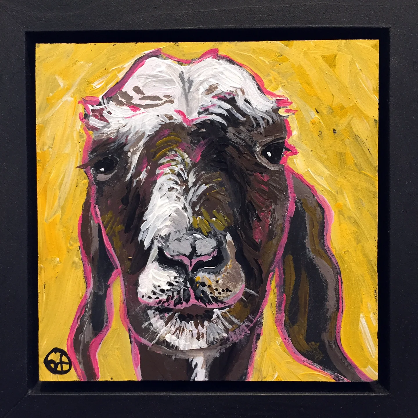acrylic on wood, 6.5" x 6.5" (including frame), wood frame is 1.5 inches deep and made locally