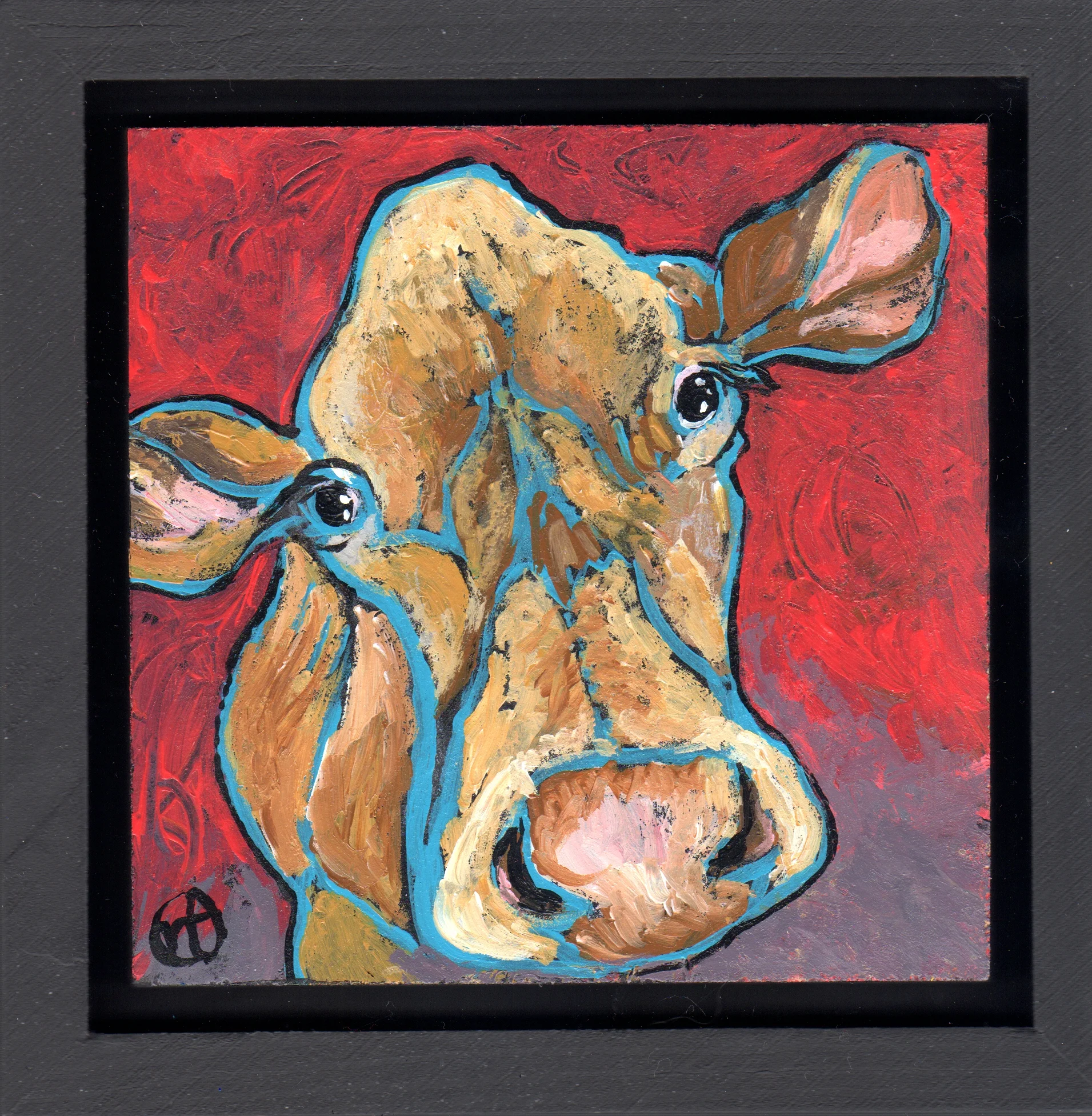 acrylic on wood, 6.5" x 6.5" (including frame), wood frame is 1.5 inches deep and made locally