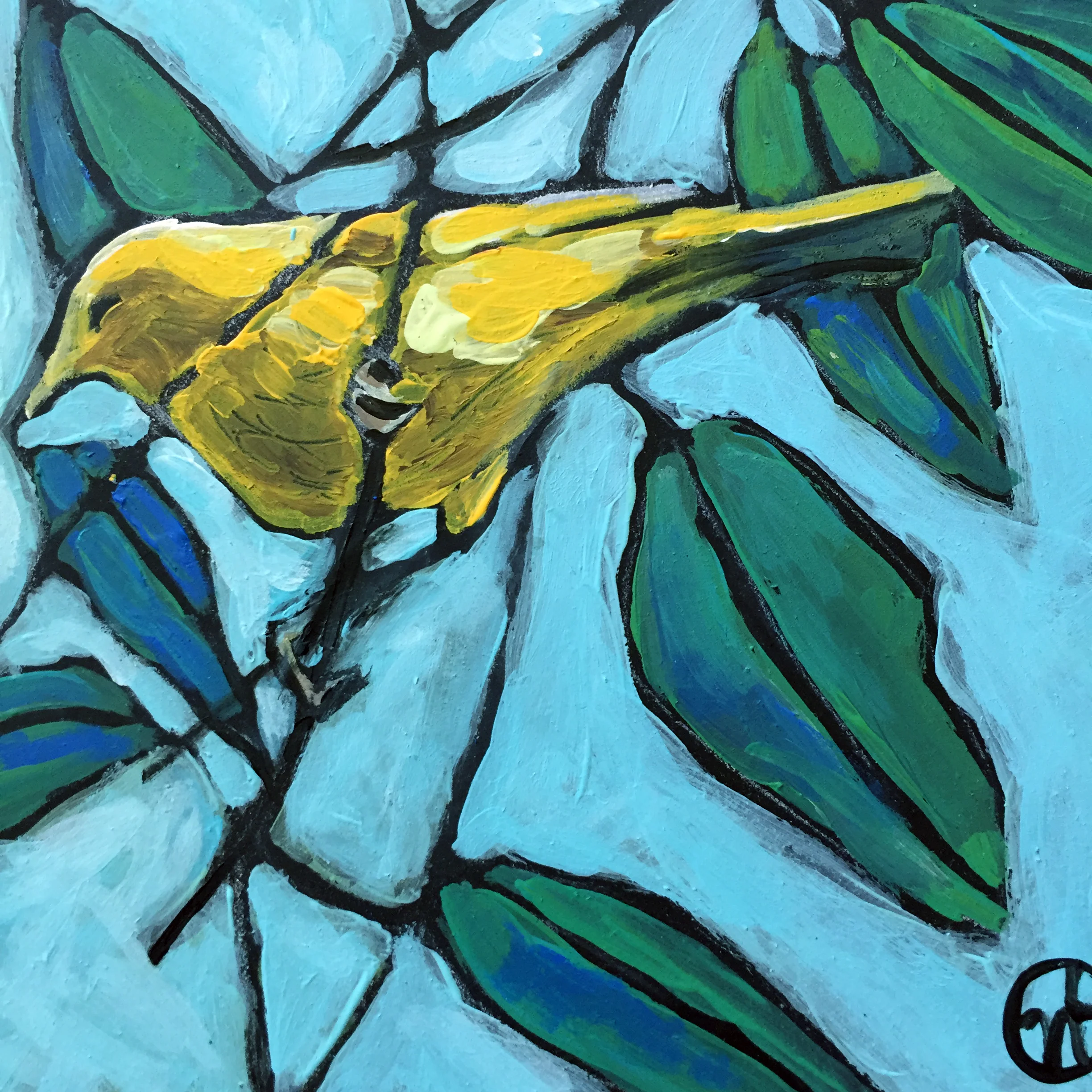 acrylic on wood, 6.5" x 6.5" (including frame), wood frame is 1.5 inches deep and made locally