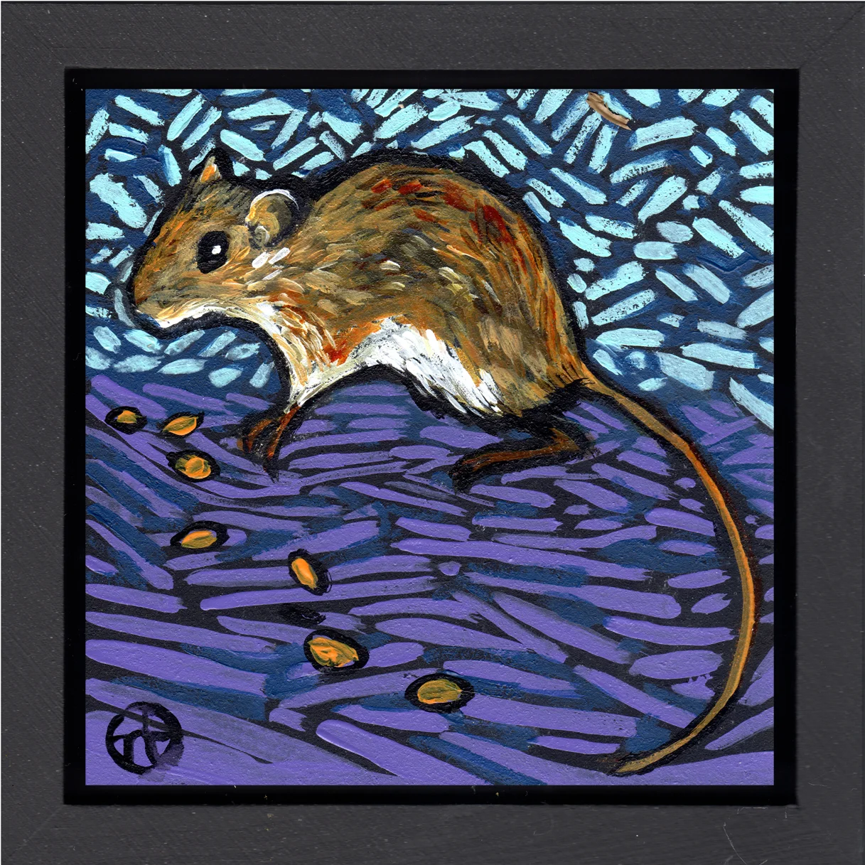 acrylic on wood, 6.5" x 6.5" (including frame), wood frame is 1.5 inches deep and made locally