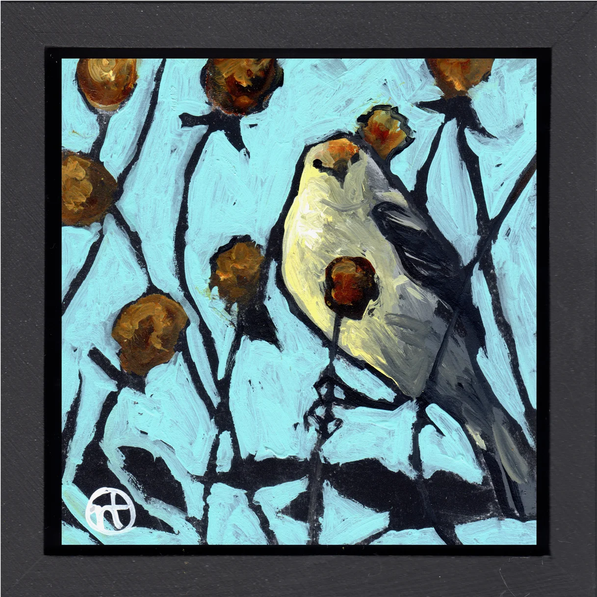 acrylic on wood, 6.5" x 6.5" (including frame), wood frame is 1.5 inches deep and made locally