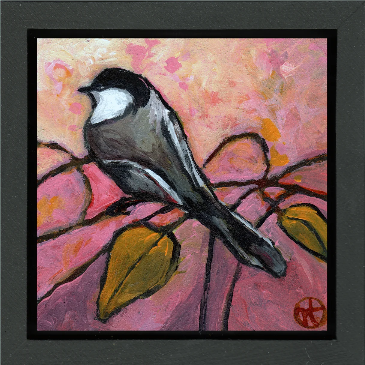 acrylic on wood, 6.5" x 6.5" (including frame), wood frame is 1.5 inches deep and made locally