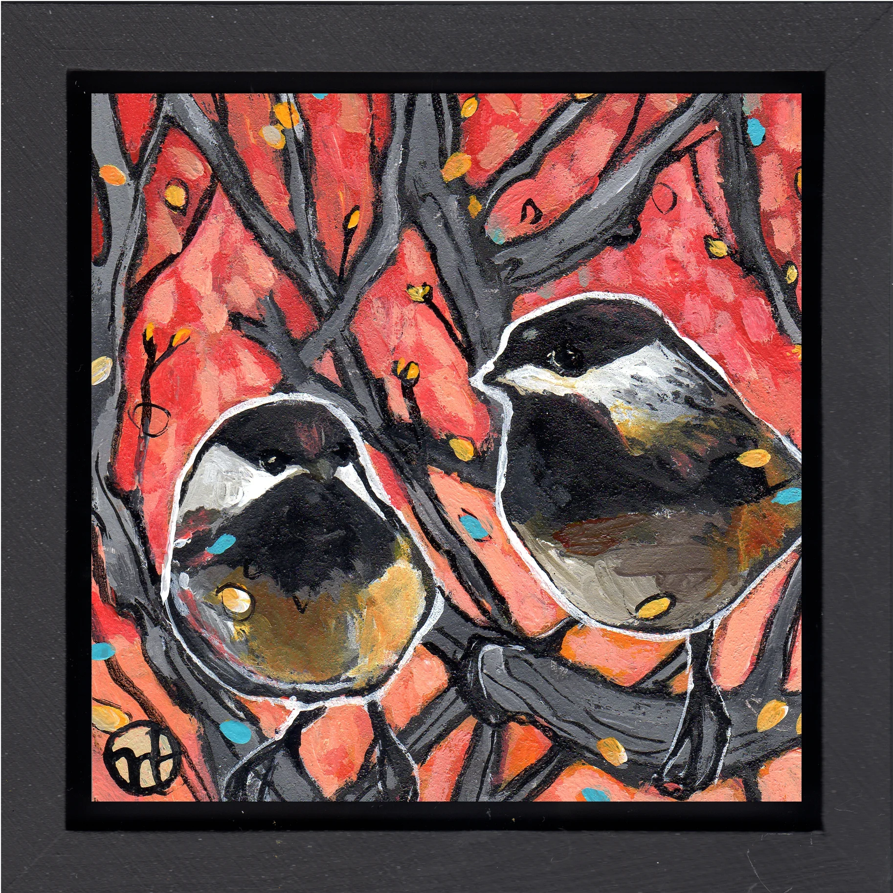 acrylic on wood, 6.5" x 6.5" (including frame), wood frame is 1.5 inches deep and made locally