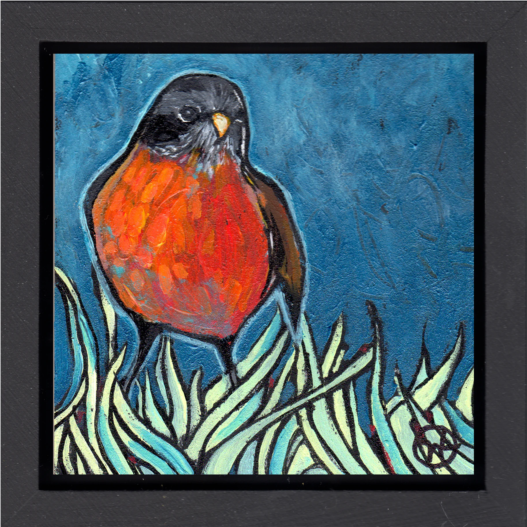 acrylic on wood, 6.5" x 6.5" (including frame), wood frame is 1.5 inches deep and made locally