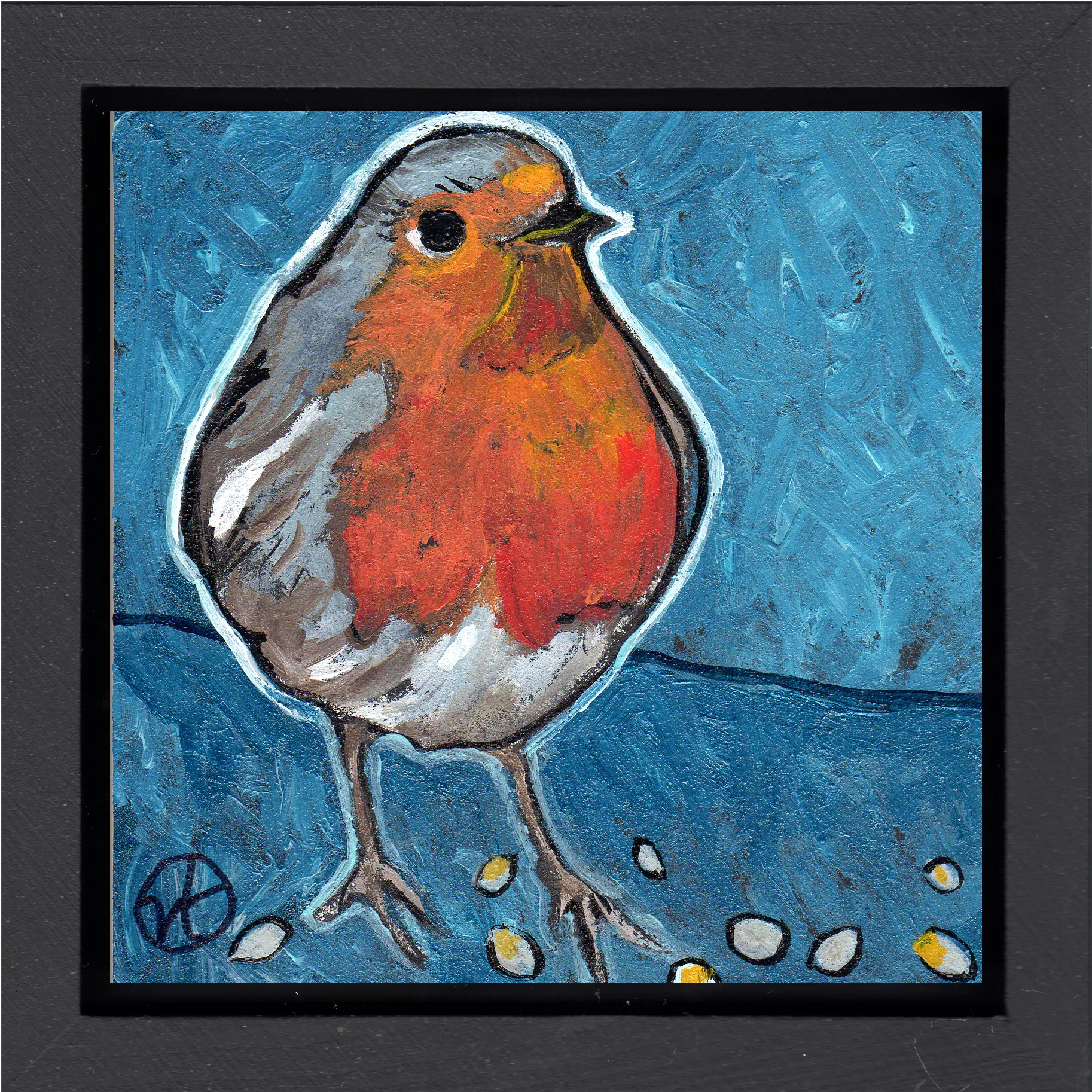 acrylic on wood, 6.5" x 6.5" (including frame), wood frame is 1.5 inches deep and made locally