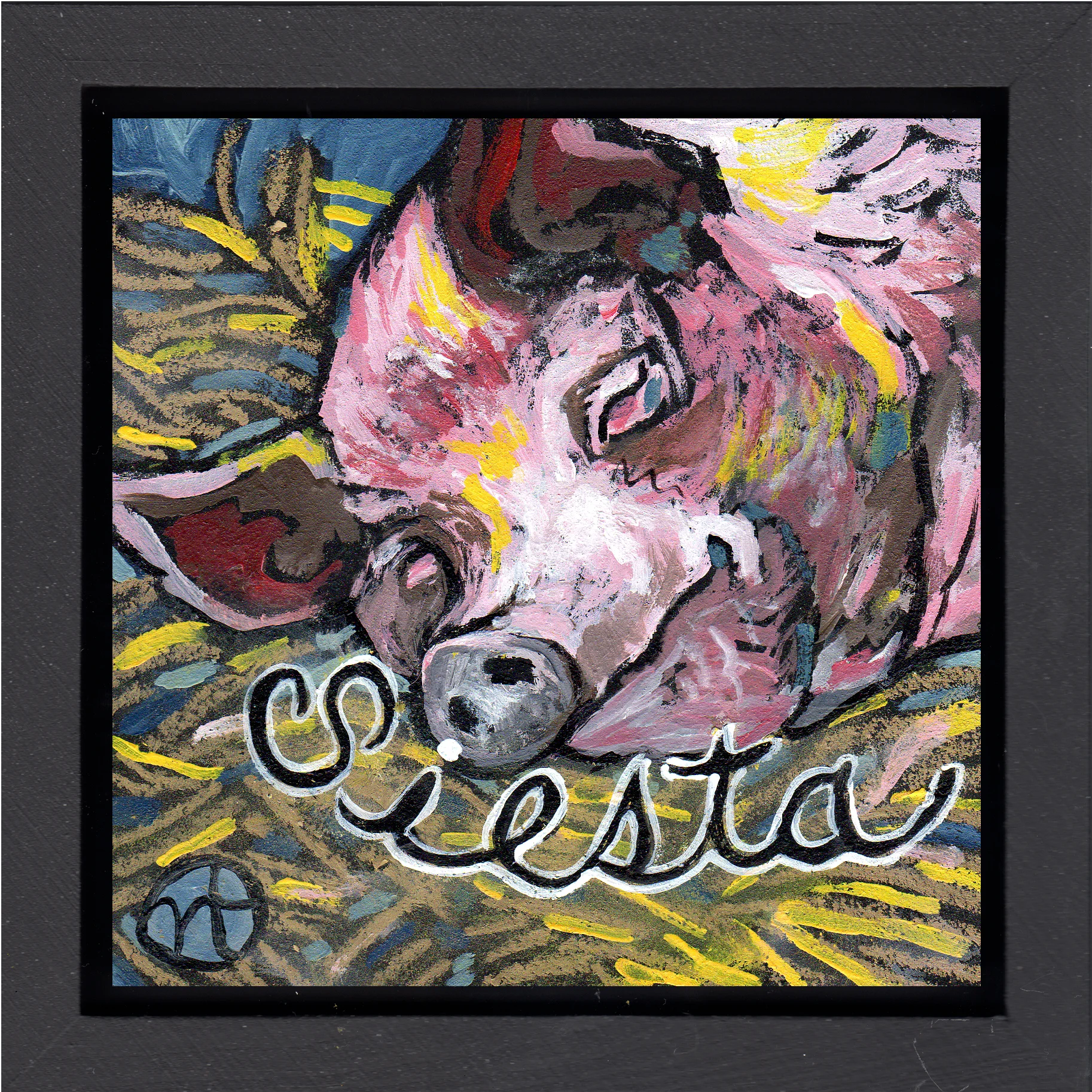 acrylic on wood, 6.5" x 6.5" (including frame), wood frame is 1.5 inches deep and made locally