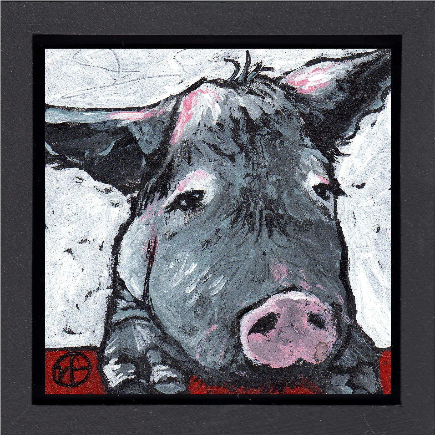 acrylic on wood, 6.5" x 6.5" (including frame), wood frame is 1.5 inches deep and made locally