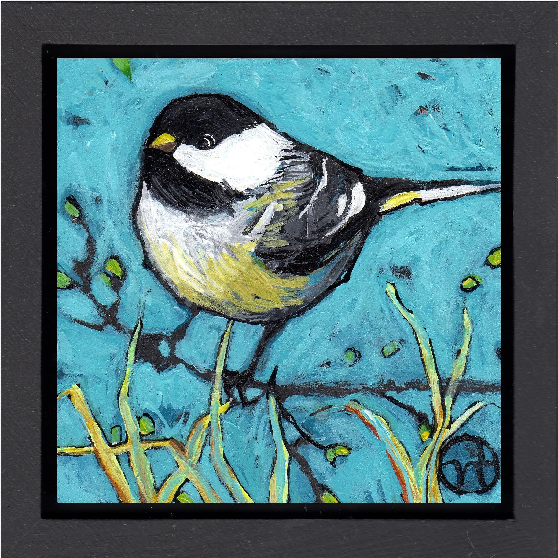 acrylic on wood, 6.5" x 6.5" (including frame), wood frame is 1.5 inches deep and made locally