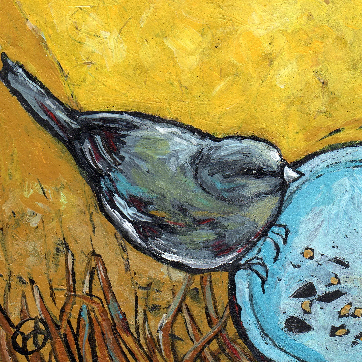 acrylic on wood, 6.5" x 6.5" (including frame), wood frame is 1.5 inches deep and made locally