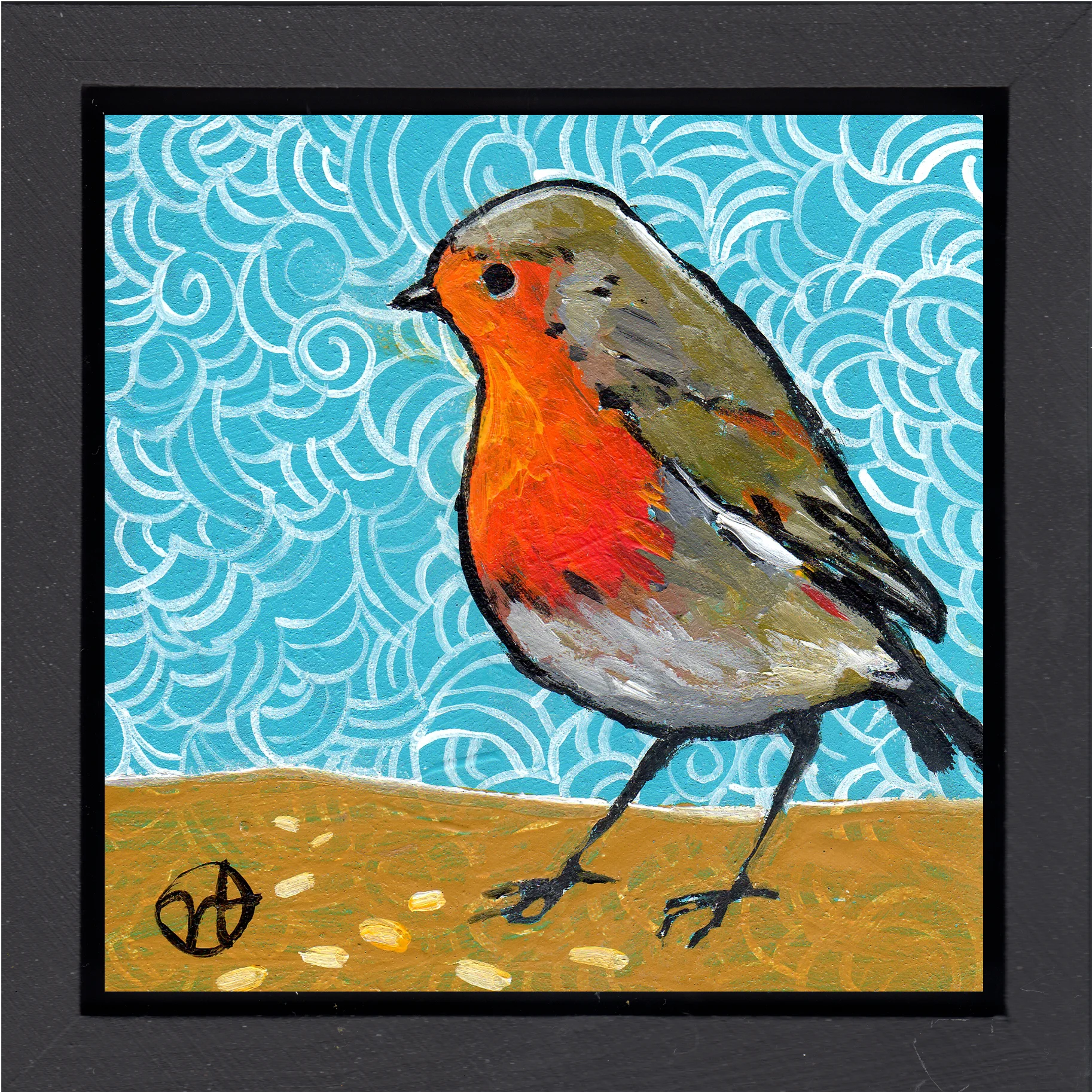acrylic on wood, 6.5" x 6.5" (including frame), wood frame is 1.5 inches deep and made locally