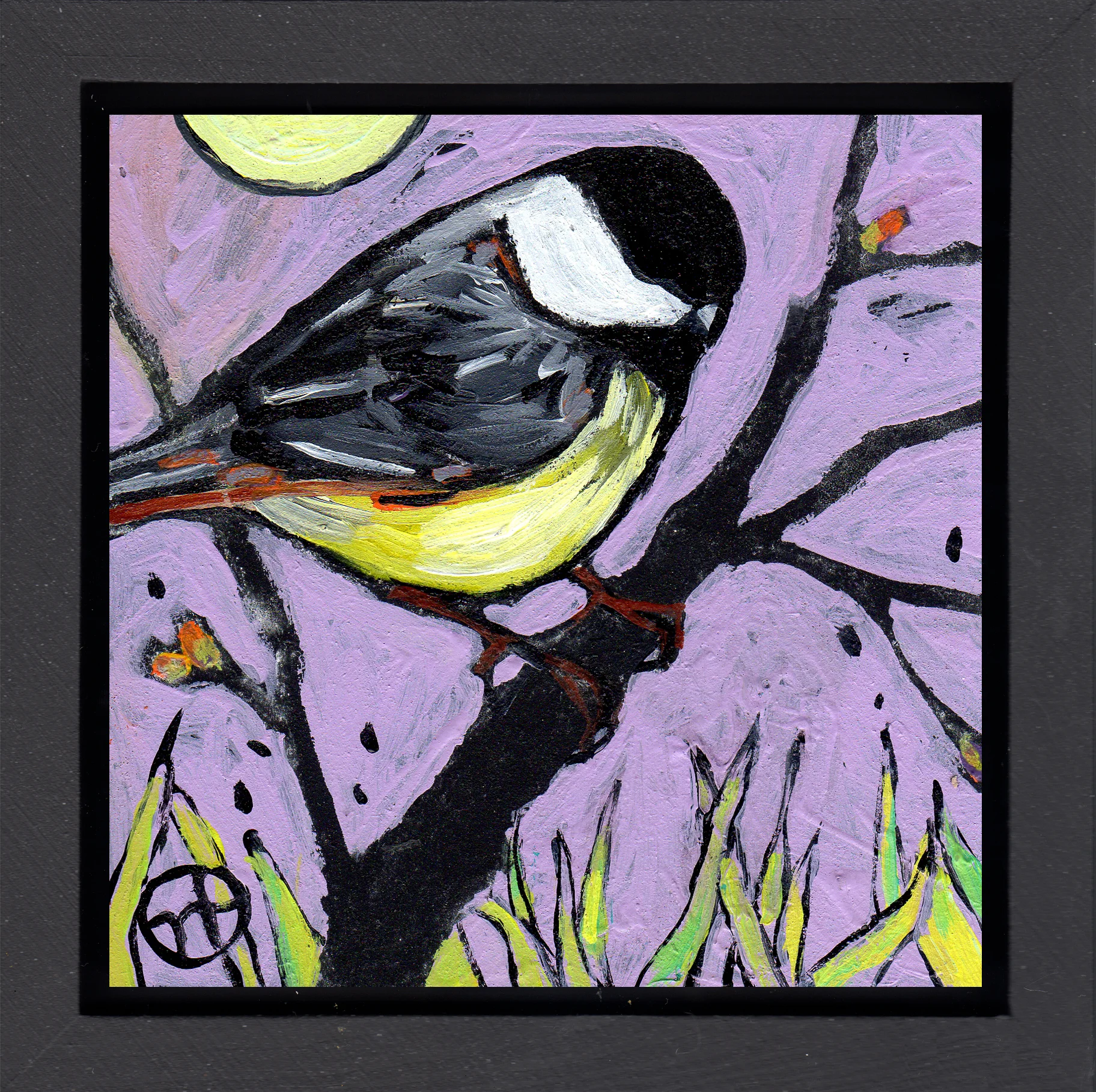 acrylic on wood, 6.5" x 6.5" (including frame), wood frame is 1.5 inches deep and made locally