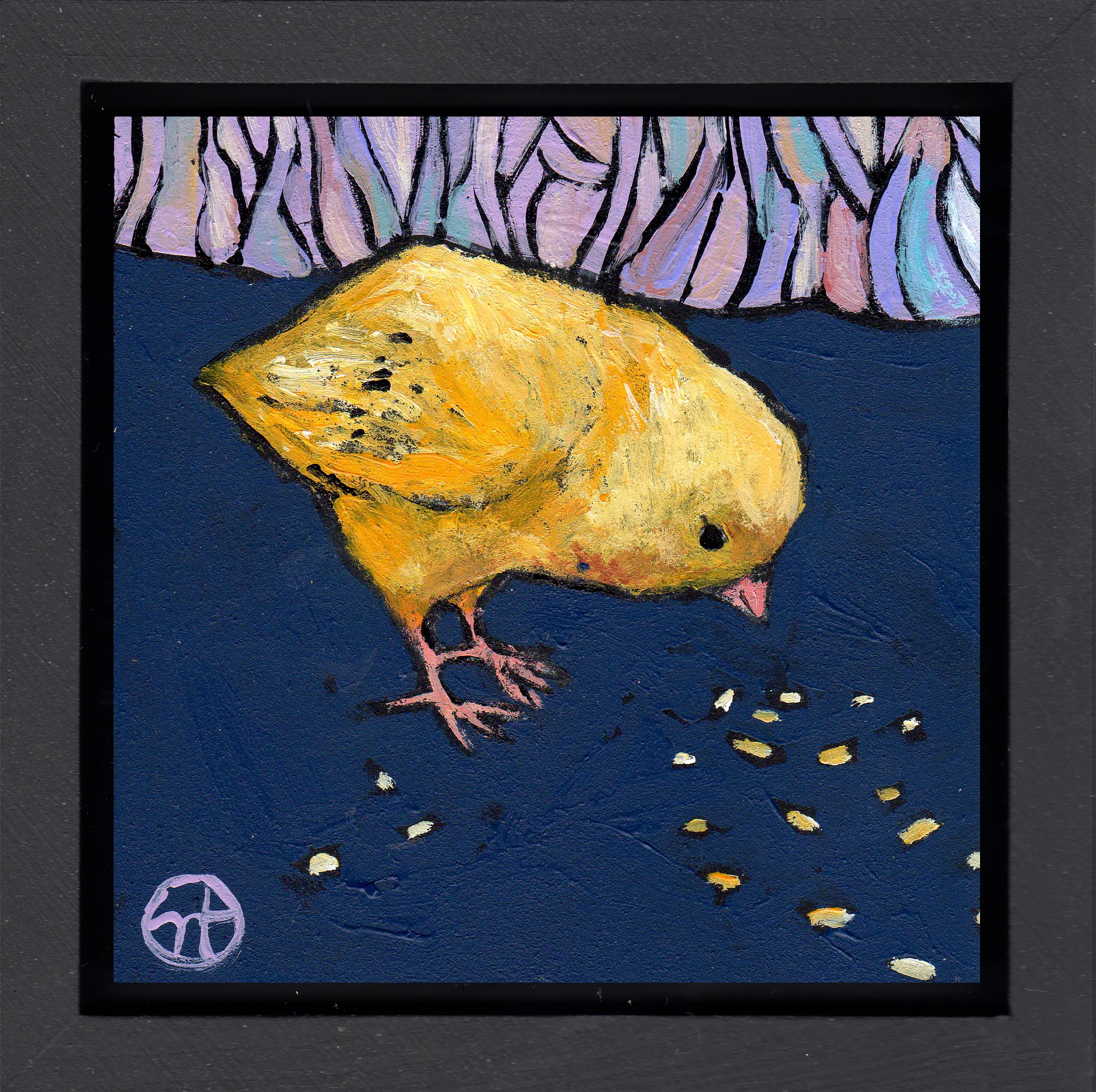 acrylic on wood, 6.5" x 6.5" (including frame), wood frame is 1.5 inches deep and made locally