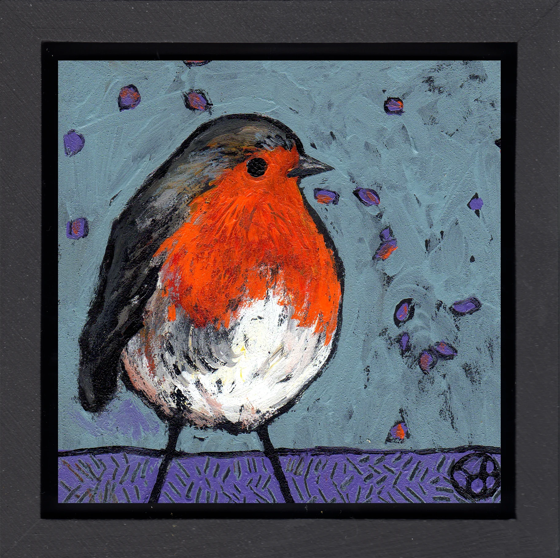 acrylic on wood, 6.5" x 6.5" (including frame), wood frame is 1.5 inches deep and made locally